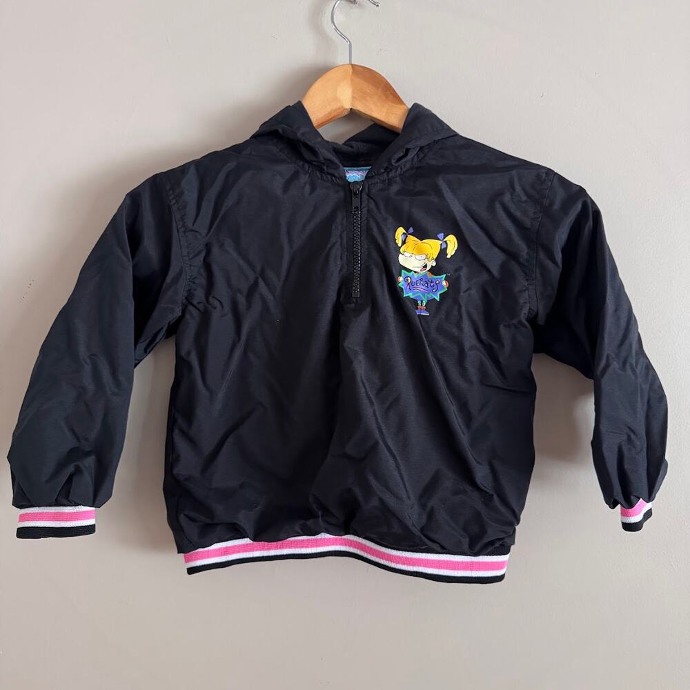 Vintage Nickelodeon Rugrats Black Windbreaker Jacket Kids 6 Tommy Chuckie 90s - Picture 2 of 5